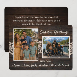 Rustic Wood Lace Two Photo Holiday Card