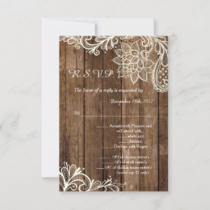 Rustic Wood Lace Wedding 3.5x5 R.S.V.P. Reply Card