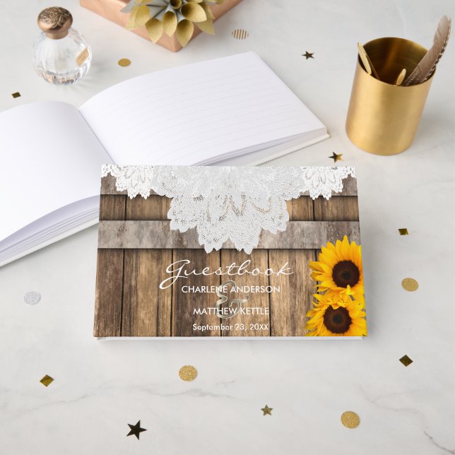 Rustic Wood & Lace Wedding - Guestbook (Front Open)