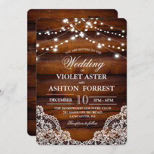 Rustic Wood Lace Wedding Invitation