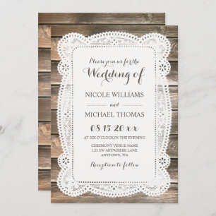 Rustic Wood Lace Wedding Invitations