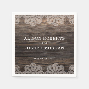 Rustic Wood Lace Wedding Napkin