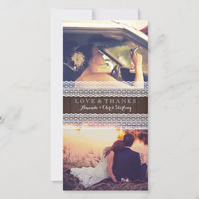 Rustic Wood & Lace Wedding Photo Thank You (Front)