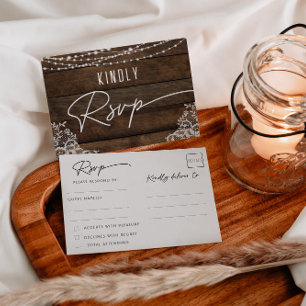 Rustic Wood Lace Wedding RSVP Save The Date