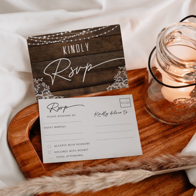 Rustic Wood Lace Wedding RSVP Save The Date (Creator Uploaded)