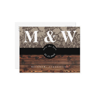 Rustic Wood & Lace Wedding Save the Date Announcement Postcard