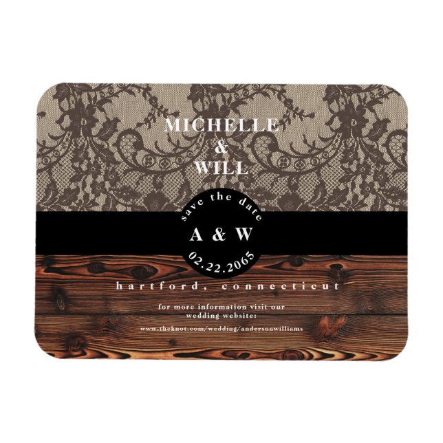 Rustic Wood & Lace Wedding Save the Date  Magnet (Horizontal)