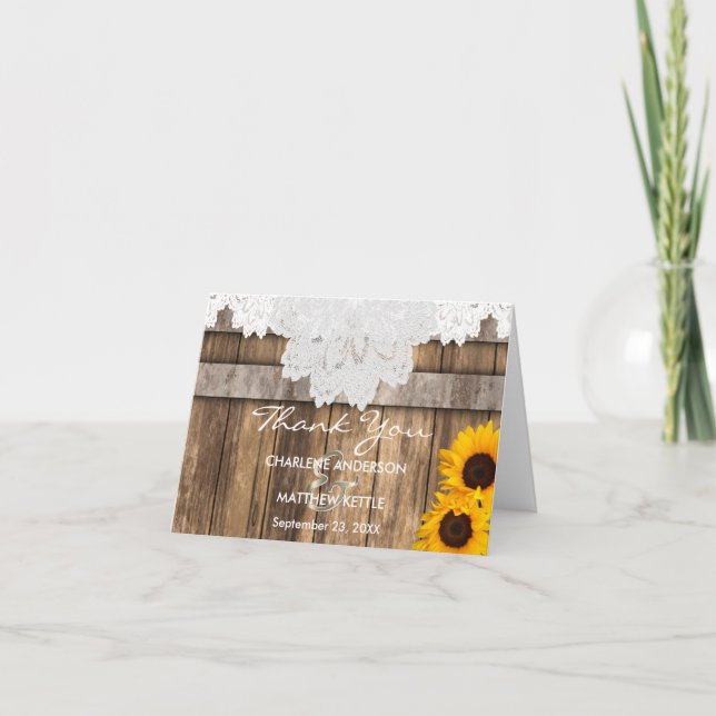 Rustic Wood & Lace Wedding - Thank You Card (Front)