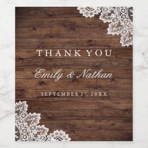 Rustic Wood Lace Wedding Wine Label