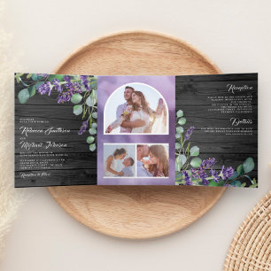 Rustic Wood Lavender Eucalyptus Photo Arch Wedding Tri-Fold Invitation