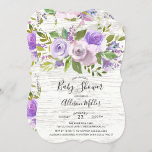 Rustic Wood Lavender Floral Baby Shower Invitation