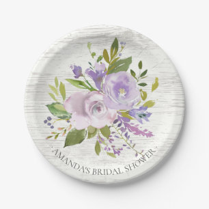Rustic Wood Lavender Flowers Shower 7" Plate