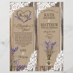 Rustic Wood Lavender Lace Floral Program Card