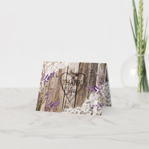 Rustic Wood Lavender Lace Thank You Card