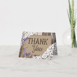 Rustic Wood Lavender Lace Thank You Card