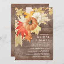 Rustic Wood Leaves & Pumpkins Autumn Bridal Shower