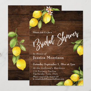 Rustic Wood & Lemons Bridal Shower Typography Invitation