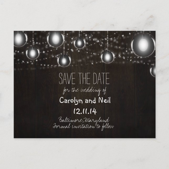 Rustic Wood Lightbulbs Save the Date PostCard (Front)