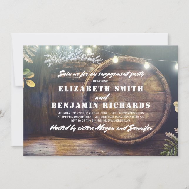 Rustic Wood Lights Baby's Breath Engagement Party Invitation (Front)