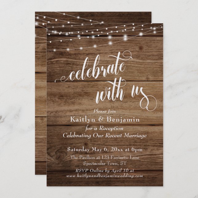 Rustic Wood & Lights Celebrate with Us Reception Invitation (Front/Back)