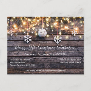 Rustic  Wood & Lights Christmas Party Invitation Postcard