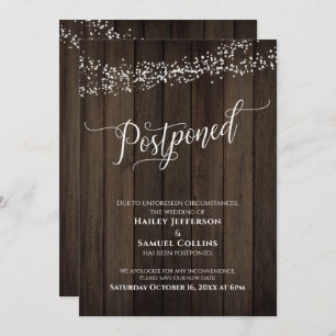 Rustic Wood, Lights Elegant Postponed Wedding Card