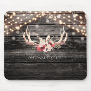 Rustic Wood & Lights Floral Antlers Boho Chic Glam Mouse Pad