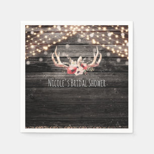 Rustic Wood & Lights Floral Antlers Boho Chic Glam Napkin