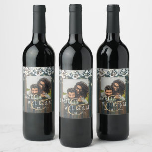 RUSTIC WOOD LIGHTS LACE Gift Favour Decor Wine Label