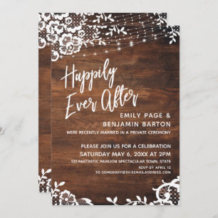 Rustic Wood Lights & Lace Happily Ever After Event Invitation