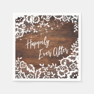 Rustic Wood Lights & Lace Happily Ever After Event Napkin