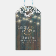 RUSTIC WOOD LIGHTS LACE Wedding Thank You