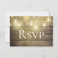Rustic Wood & Lights Mason Jar RSVP Card