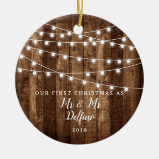 Rustic Wood Lights Newlywed Mr Mr Gay Wedding Gift Ceramic Tree Decoration