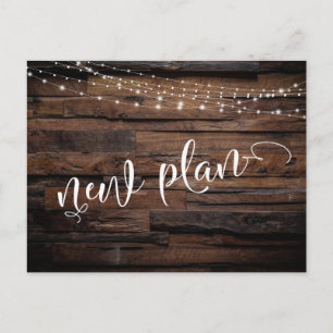 Rustic Wood & Lights Postponed Wedding New Plan Postcard