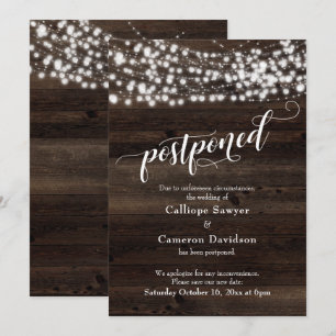 Rustic Wood & Lights Postponed Wedding Update Card