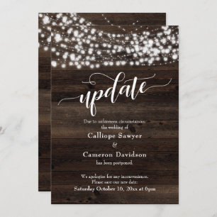 Rustic Wood & Lights Postponed Wedding Update Card