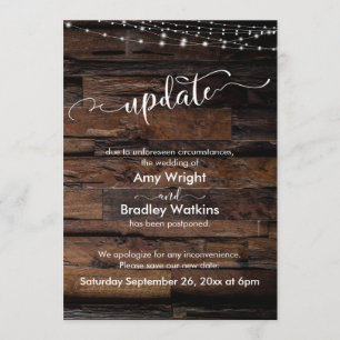 Rustic Wood Lights Postponed Wedding Update Card