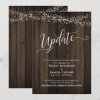 Rustic Wood & Lights Postponed Wedding Update Card