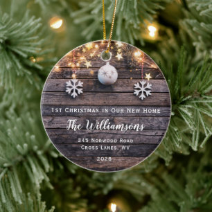 Rustic Wood Lights Stars Housewarming New Address  Ceramic Tree Decoration