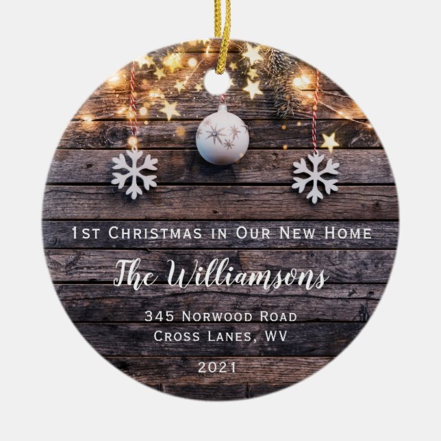 Rustic Wood Lights Stars Housewarming New Address  Ceramic Tree Decoration (Front)