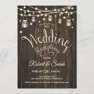 Rustic Wood & Lights Wedding Reception Invitation