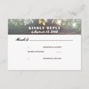 Rustic Wood Lights Wedding RSVP Card