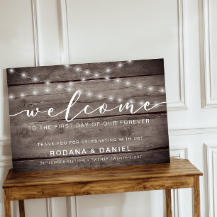 Rustic Wood Lights Welcome Wedding Sign