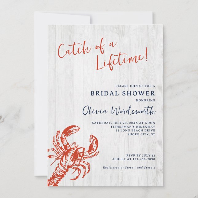 Rustic Wood Lobster Coastal Bridal Shower Invitation (Front)