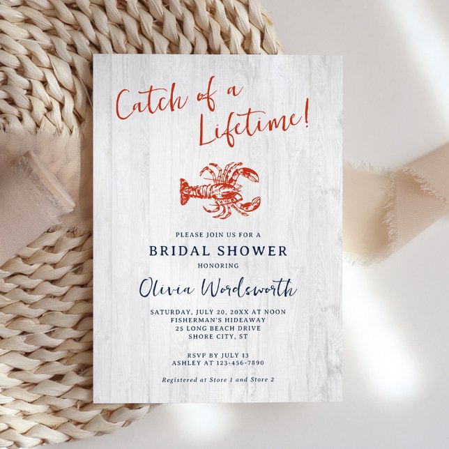 Rustic Wood Lobster Coastal Bridal Shower Invitation (Creator Uploaded)