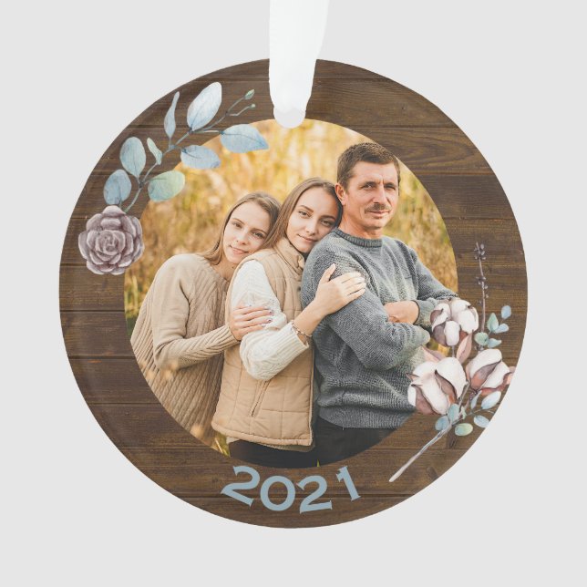 Rustic Wood Look Christmas Family Ornament (Front)