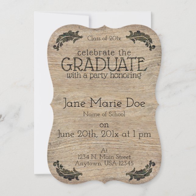Rustic Wood Look Custom Graduation Invitations (Front)