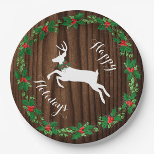 Rustic Wood Look Holiday Paper Plate