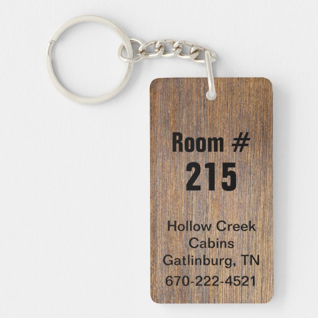 Rustic Wood Look Hotel Room Number Keychain (Front)